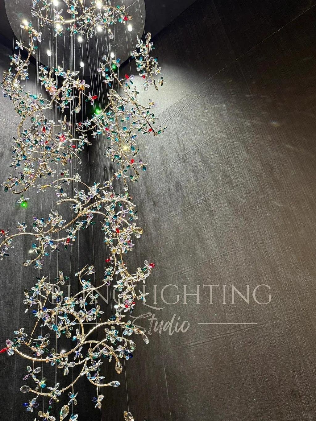 Branch Flower Crystal Chandelier for High Ceilings colorful crystal branch view 04