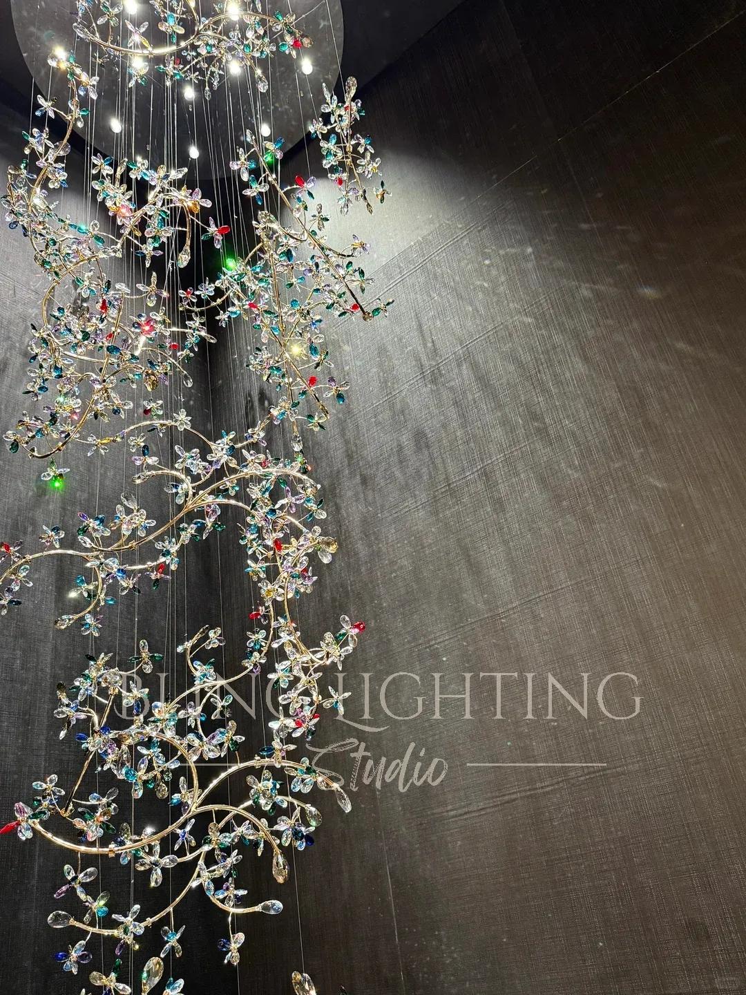 Branch Flower Crystal Chandelier for High Ceilings colorful crystal branch view 04