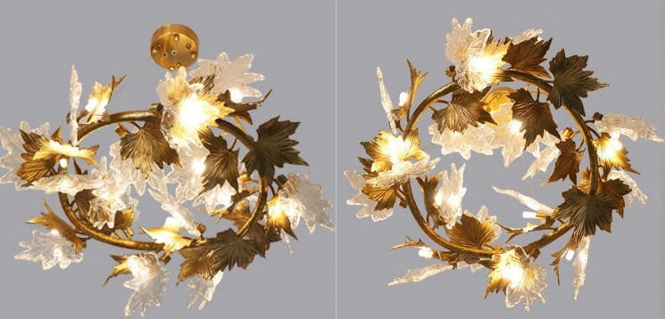 L'automne Golden & Clear Crystal Leaf Round Chandelier