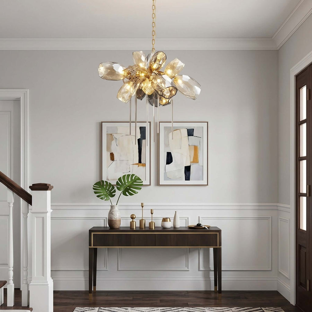 Britannica round chandelier in a modern entryway
