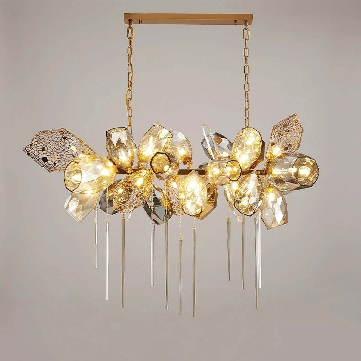 Britannica horizontal glass chandelier front view