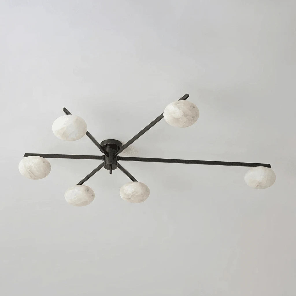 Caelvane Alabaster Flush Mount Ceiling Light — 6 Heads Dia 115 × H 18 cm / ∅ 45.3″ × H 7.1″ / Black & White