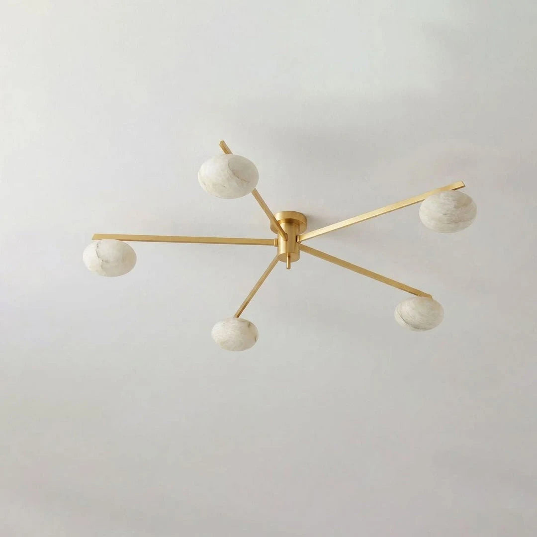 Caelvane Alabaster Flush Mount Ceiling Light — 5 Heads Dia 110 × H 18 cm / ∅ 43.3″ × H 7.1″ / Brass & White