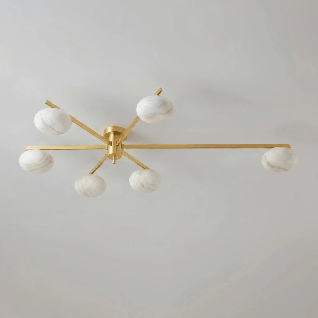 Caelvane Alabaster Flush Mount Ceiling Light — 6 Heads Dia 115 × H 18 cm / ∅ 45.3″ × H 7.1″ / Brass & White