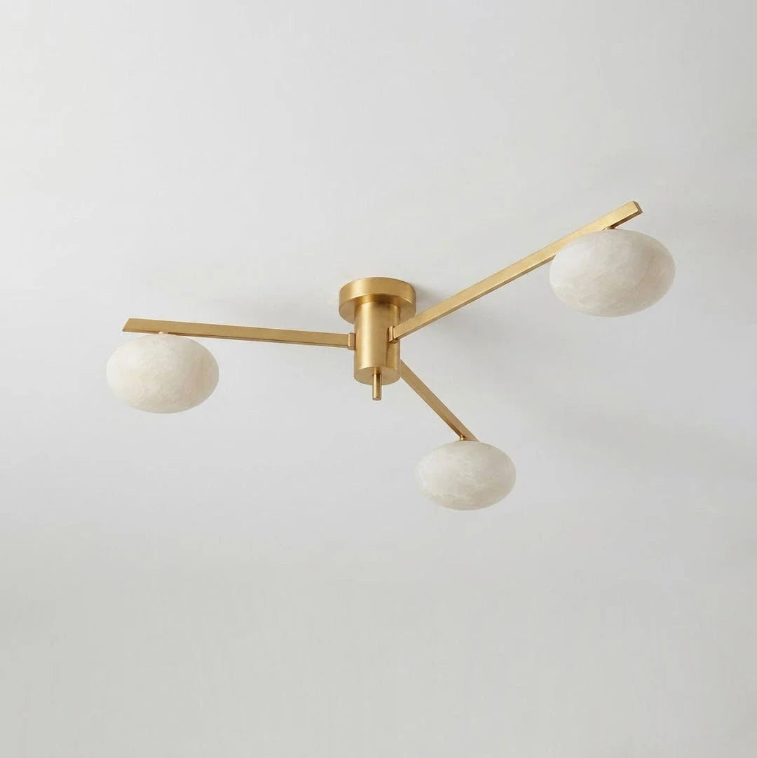 Caelvane Alabaster Flush Mount Ceiling Light — 3 Heads Dia 85 × H 18 cm / ∅ 33.5″ × H 7.1″ / Brass & White