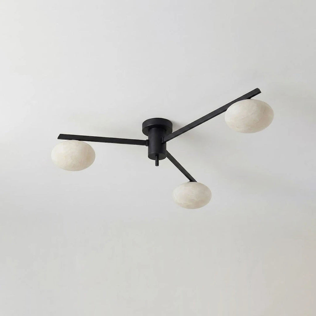 Caelvane Alabaster Flush Mount Ceiling Light — 3 Heads Dia 85 × H 18 cm / ∅ 33.5″ × H 7.1″ / Black & White