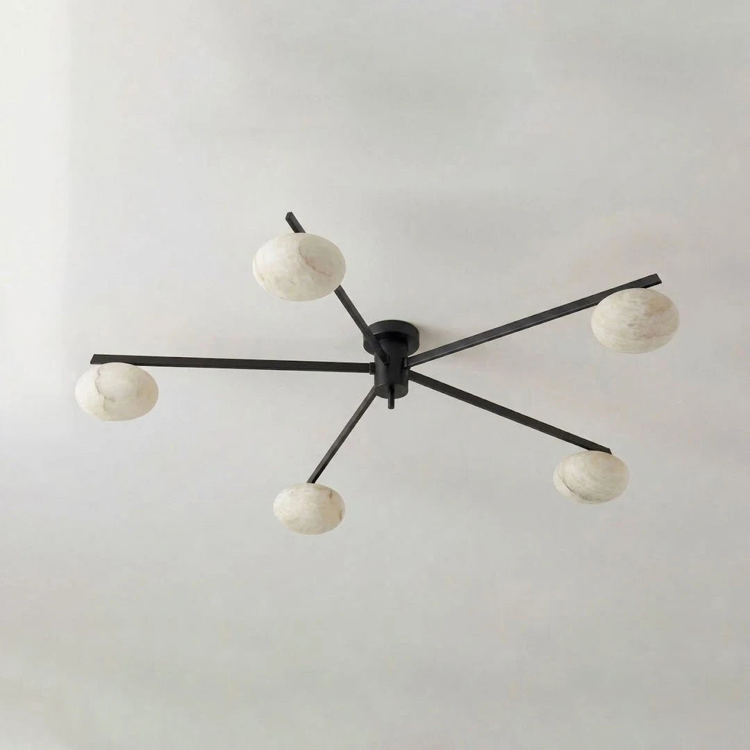 Caelvane Alabaster Flush Mount Ceiling Light — 5 Heads Dia 110 × H 18 cm / ∅ 43.3″ × H 7.1″ / Black & White