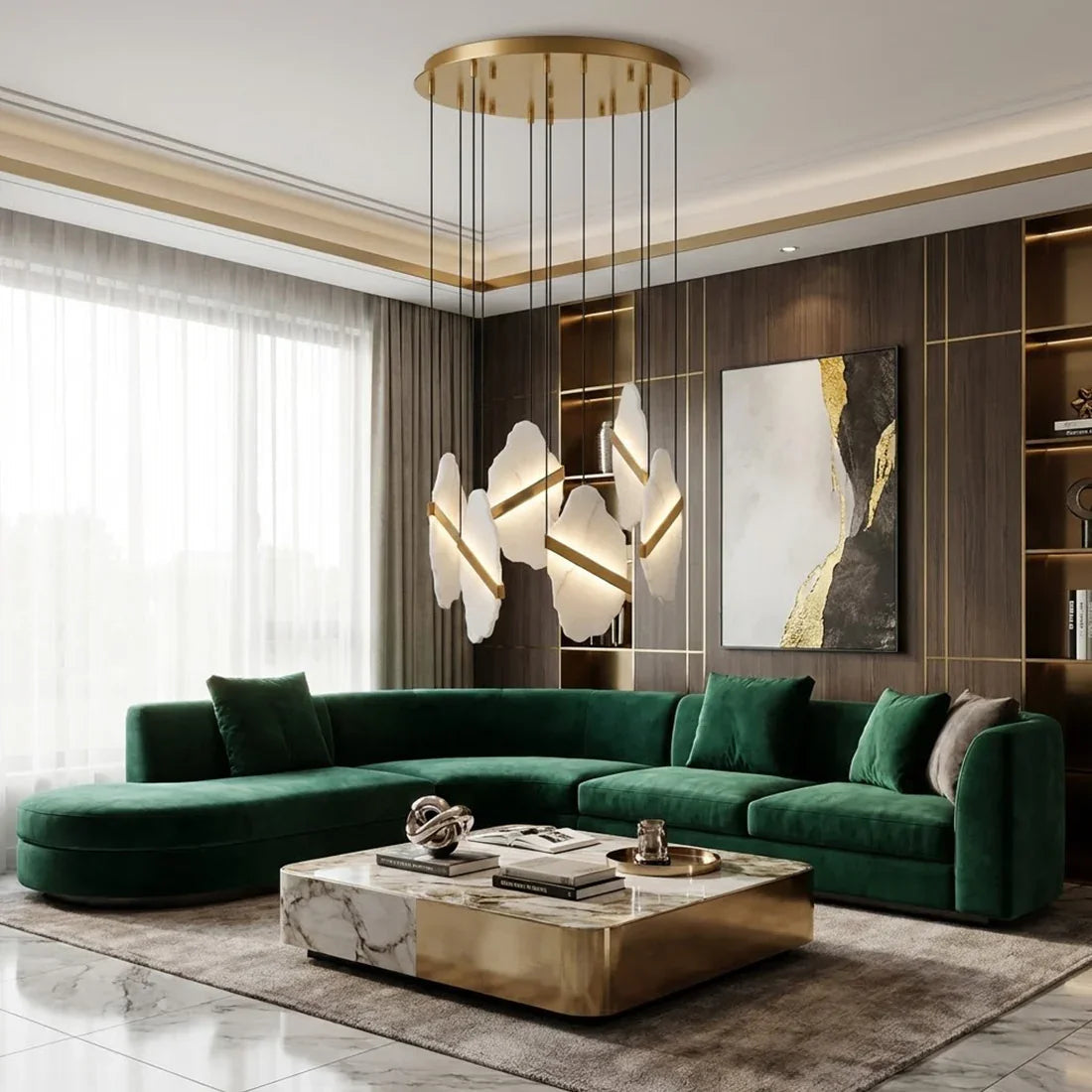 Cascading Alabaster Slab Chandelier by Bling Lighting Studio