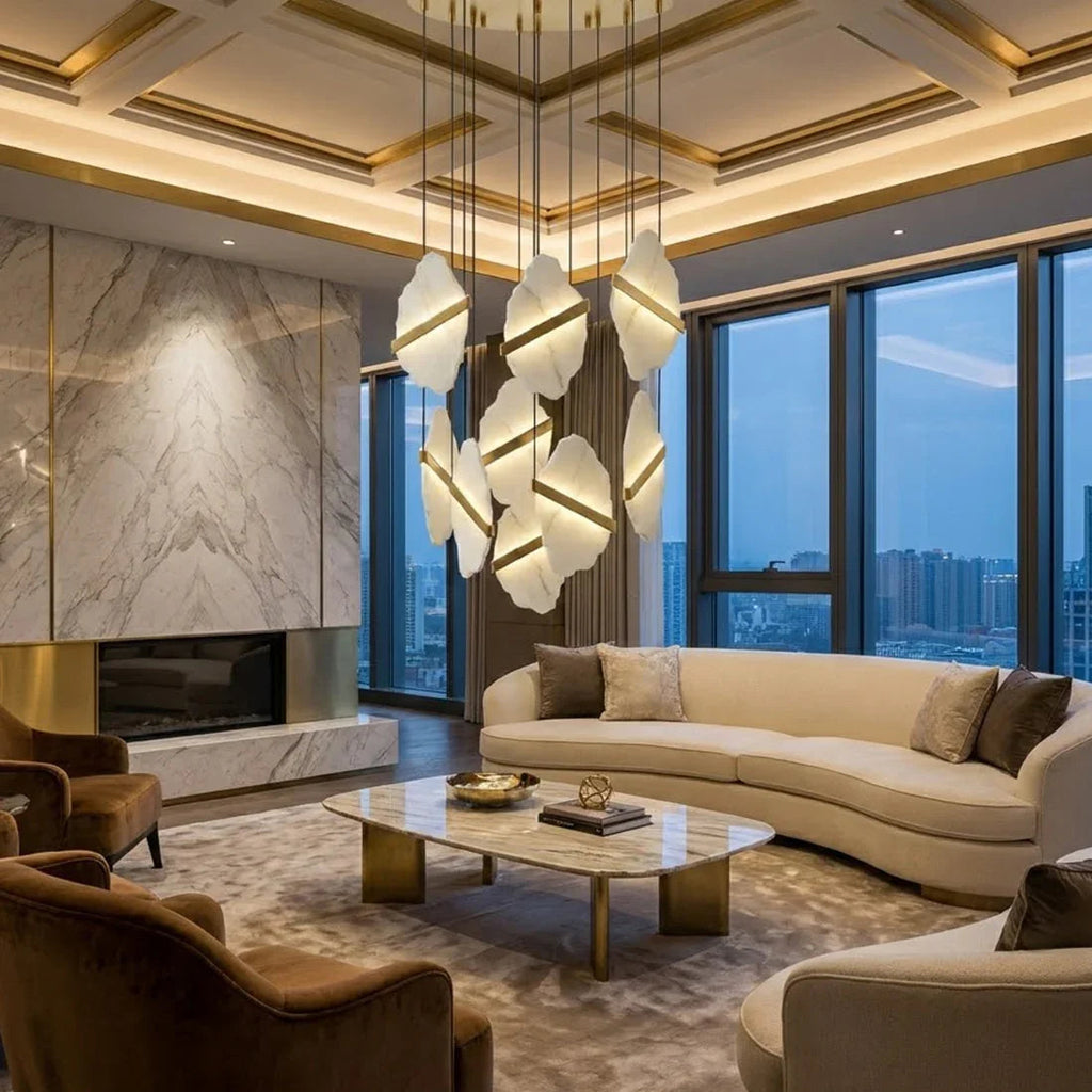 Cascading Alabaster Slab Chandelier by Bling Lighting Studio