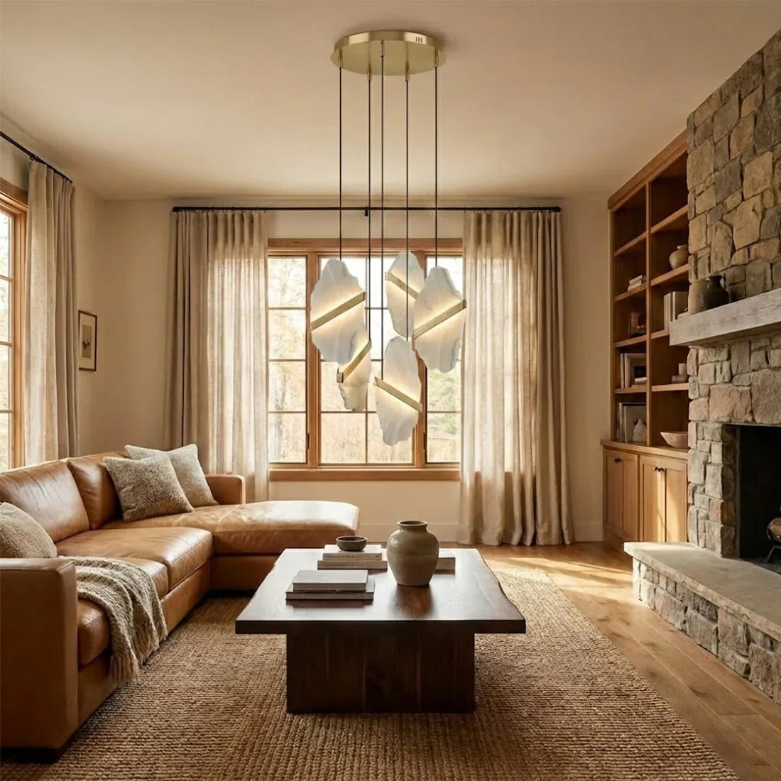 Cascading Alabaster Slab Chandelier by Bling Lighting Studio