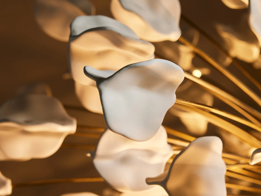 Cascading Ceramic Leaf Globe Chandelier with 5 Lights in brass / ivory finish, product view 5