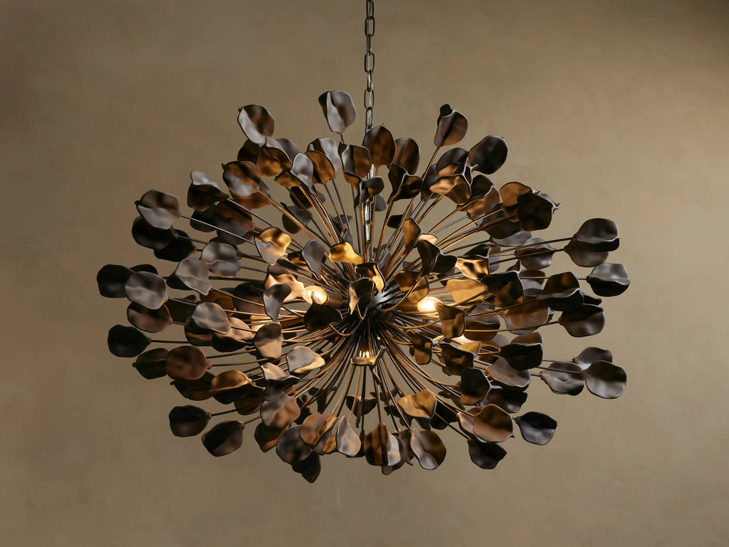 Cascading Ceramic Leaf Globe Chandelier with 5 Lights in bronze / ebony finish