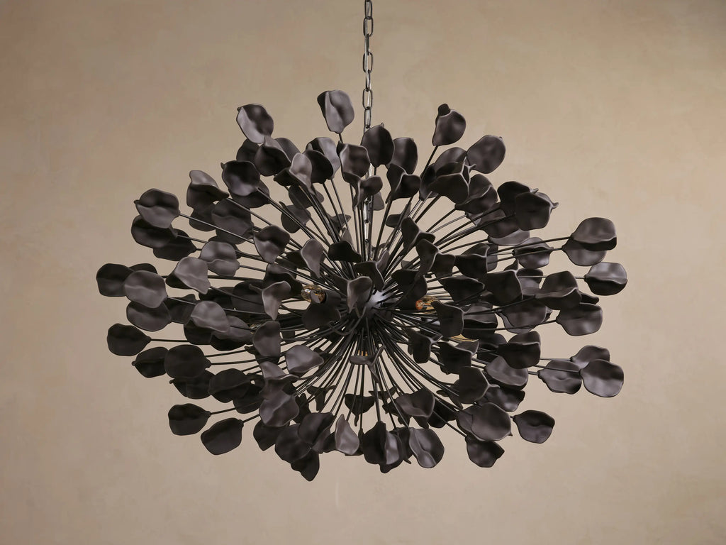 Cascading Ceramic Leaf Globe Chandelier with 5 Lights in bronze / ebony finish, product view 9
