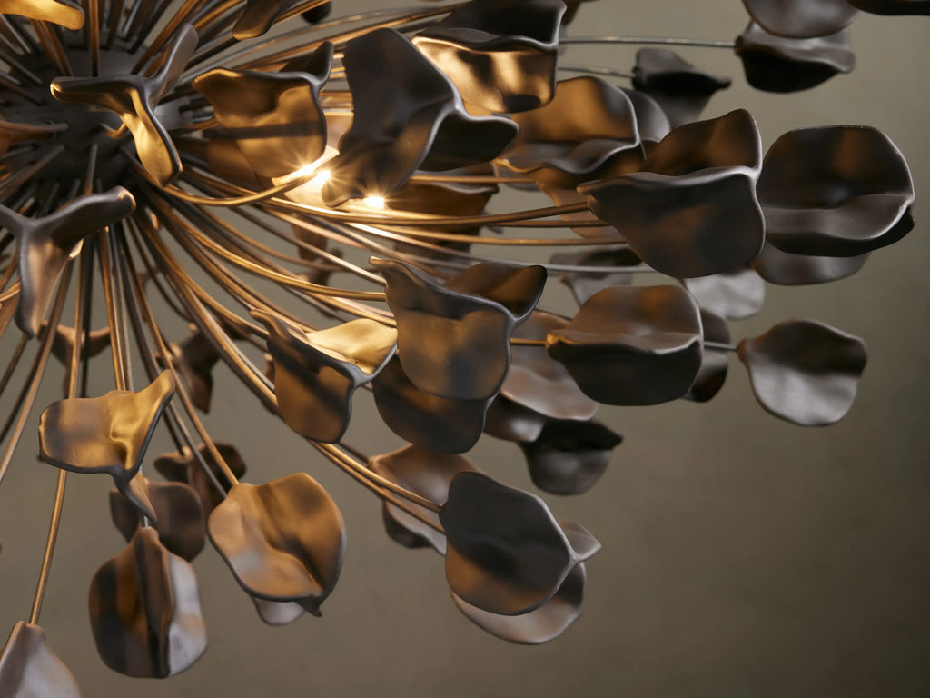 Cascading Ceramic Leaf Globe Chandelier with 5 Lights in bronze / ebony finish, product view 10