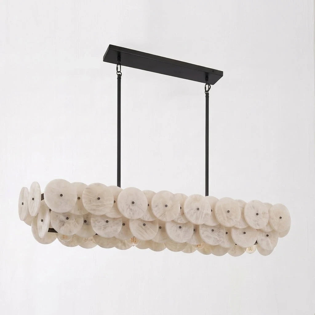 Celavora Alabaster Disc Linear Chandelier — L 120cm x H 20cm / L 47.2″ x H 7.9″ / Matte Black
