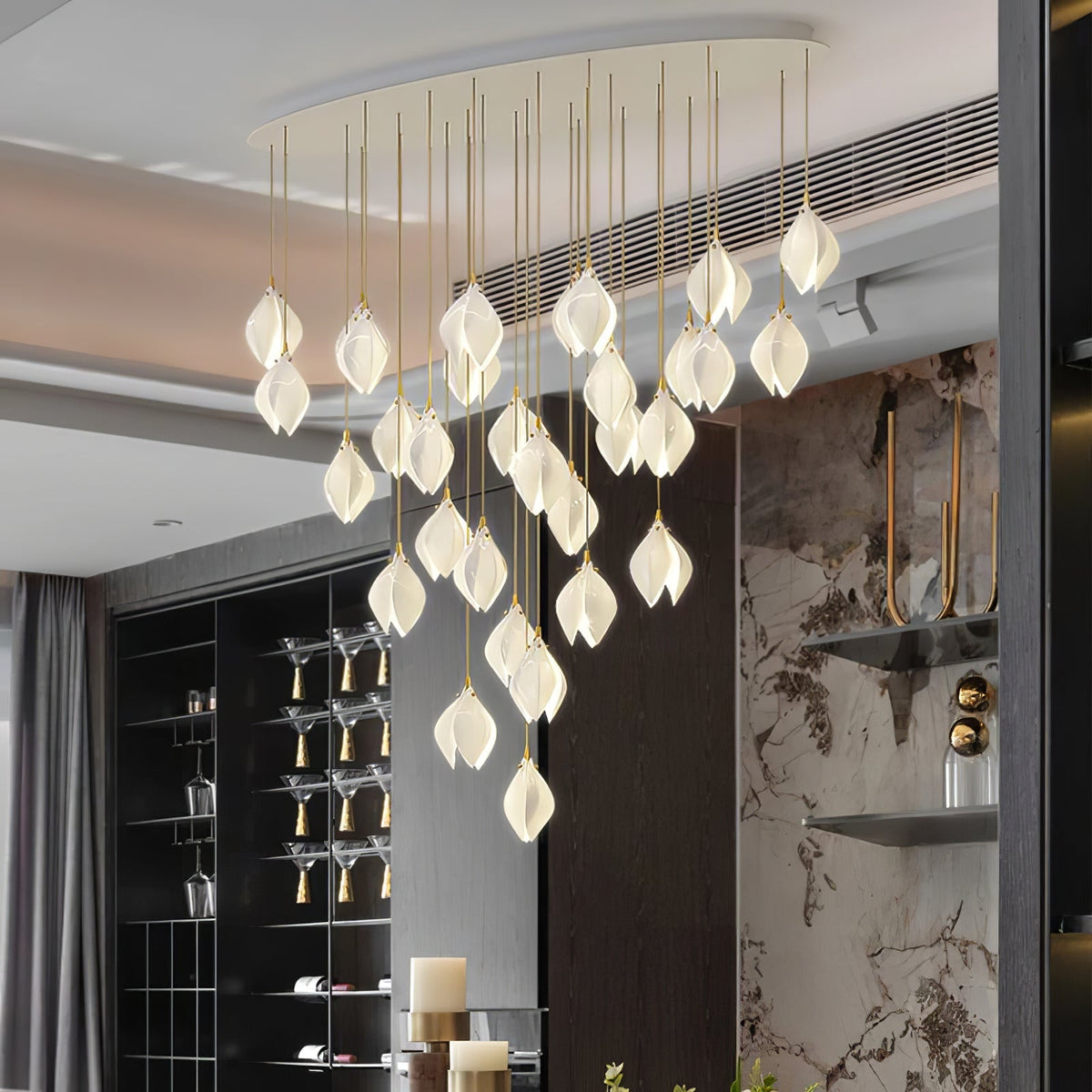 Celeste Flora Pendant Light chandelier in a tall interior