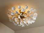 Ceramic Leaf Flush Mount Ceiling Light with 5 Lights in brass / ivory finish, product view 4