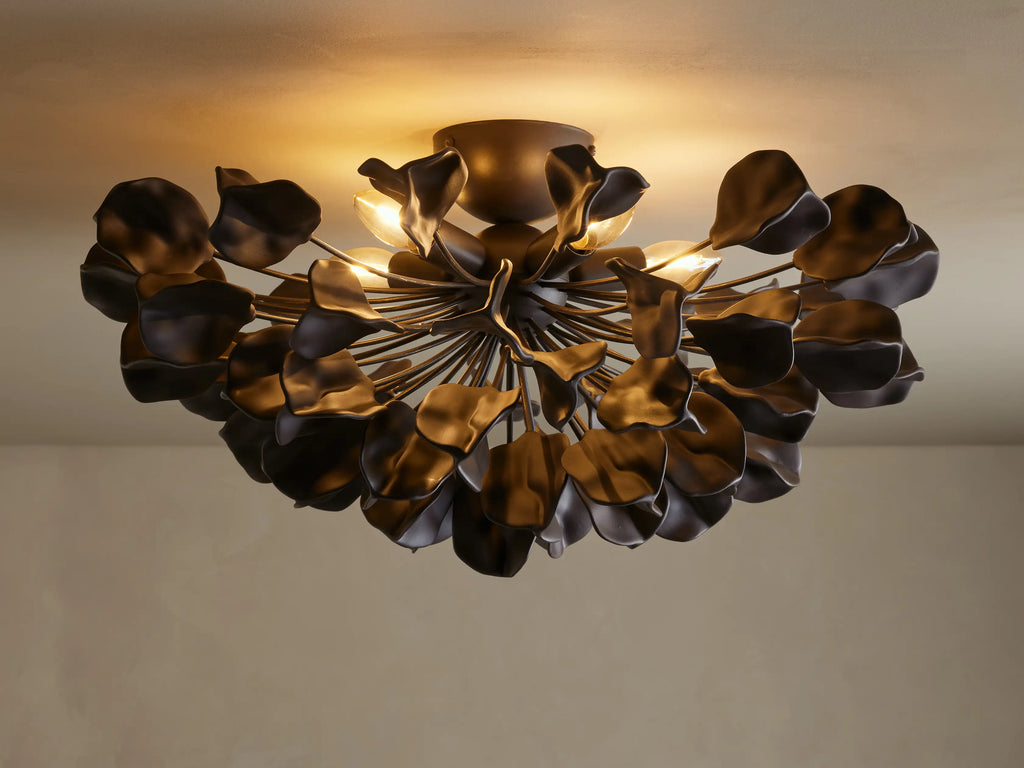 Ceramic Leaf Flush Mount Ceiling Light with 5 Lights in bronze / ebony finish