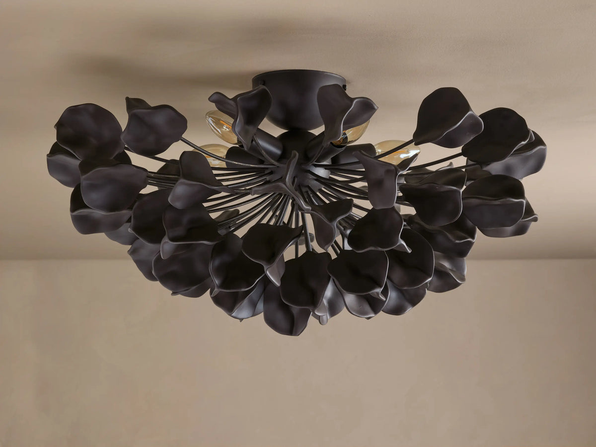 Ceramic Leaf Flush Mount Ceiling Light with 5 Lights in bronze / ebony finish, product view 6