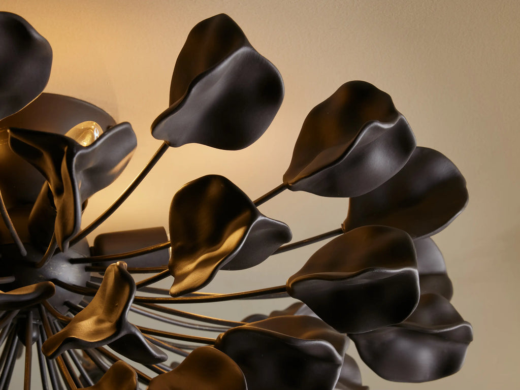 Ceramic Leaf Flush Mount Ceiling Light with 5 Lights in bronze / ebony finish, product view 7
