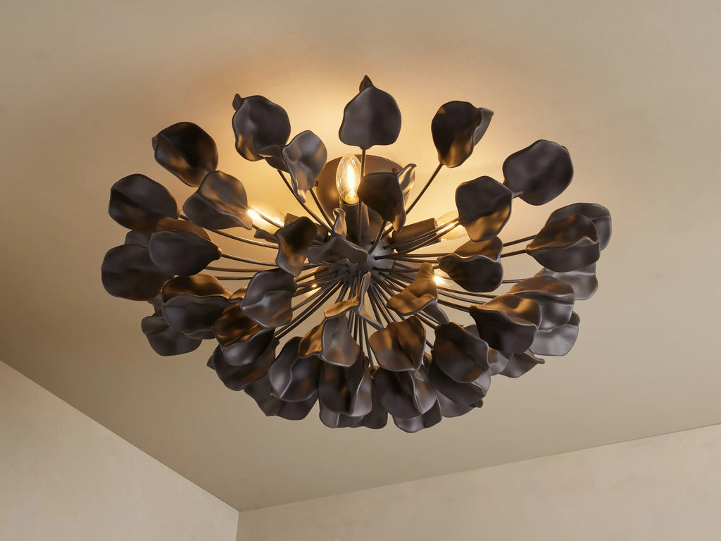 Ceramic Leaf Flush Mount Ceiling Light with 5 Lights in bronze / ebony finish, product view 8