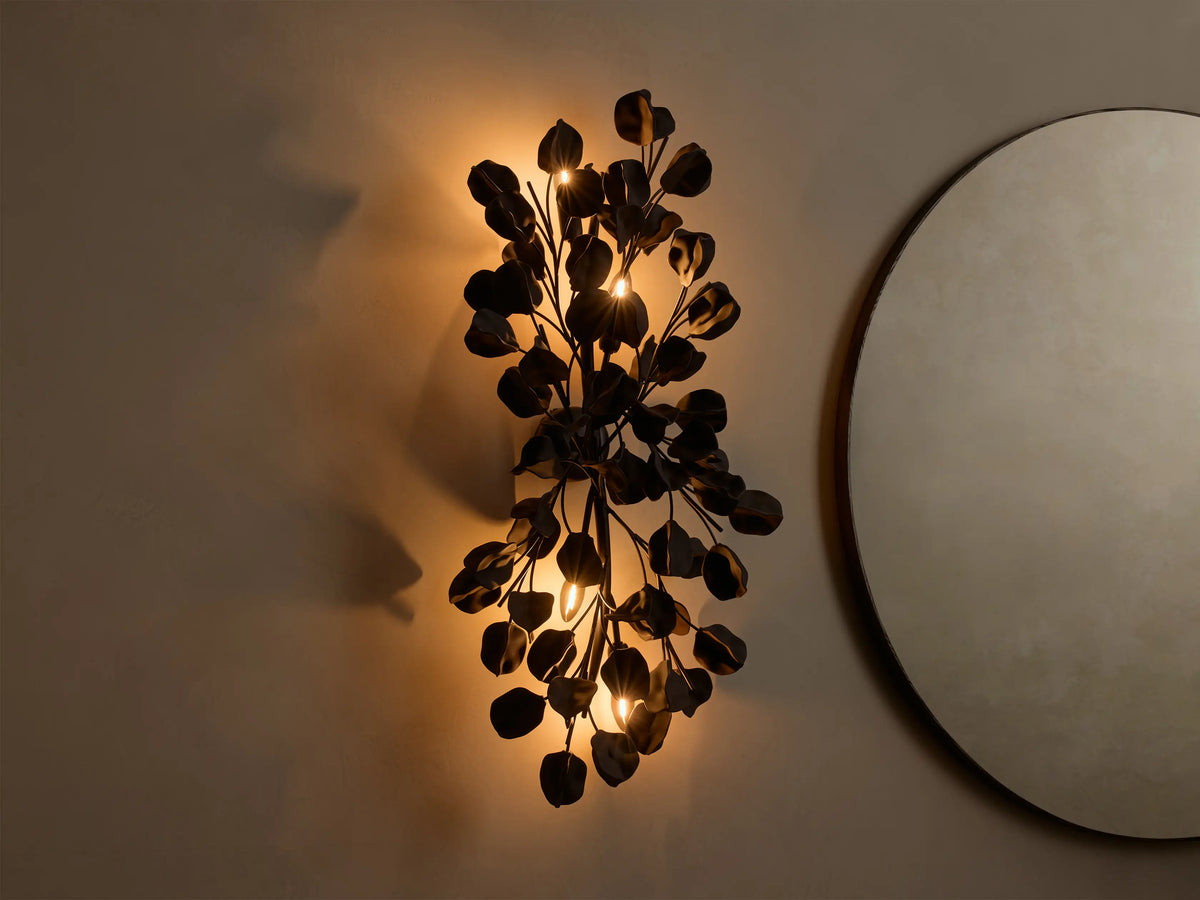 Ceramic Leaf Grand Wall Sconce with 4 Lights in bronze / ebony finish