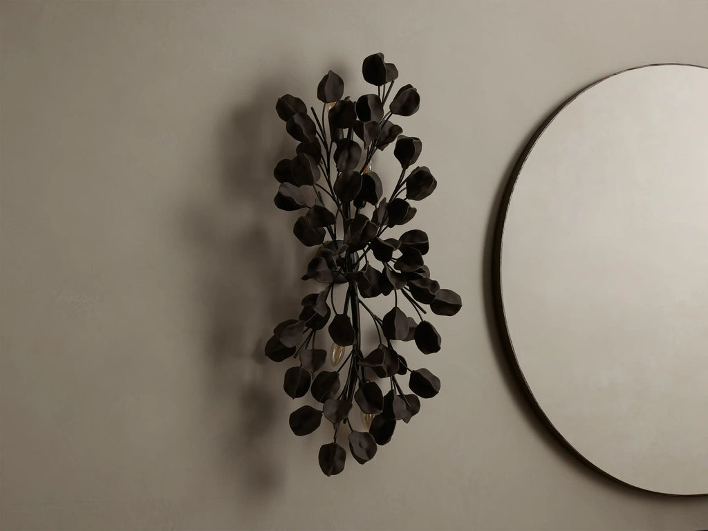 Ceramic Leaf Grand Wall Sconce with 4 Lights in bronze / ebony finish, product view 2