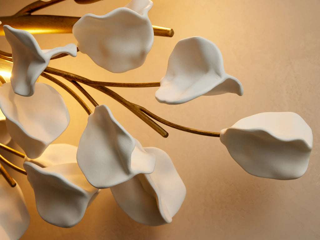 Ceramic Leaf Grand Wall Sconce with 4 Lights in brass / ivory finish, product view 7