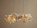 Ceramic Leaf Linear Chandelier with 8 Lights in brass / ivory finish