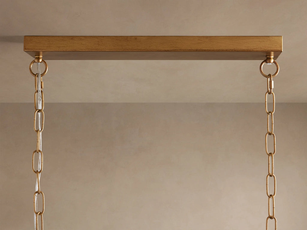 Ceramic Leaf Linear Chandelier with 8 Lights in brass / ivory finish, product view 5