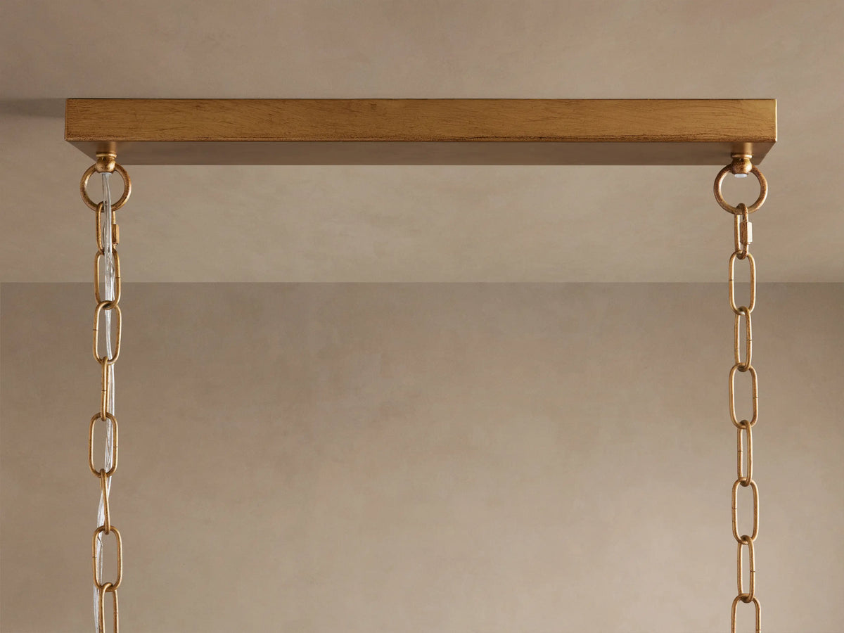 Ceramic Leaf Linear Chandelier with 8 Lights in brass / ivory finish, product view 5