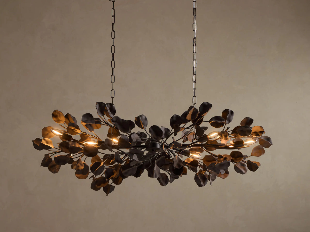 Ceramic Leaf Linear Chandelier with 8 Lights in bronze / ebony finish