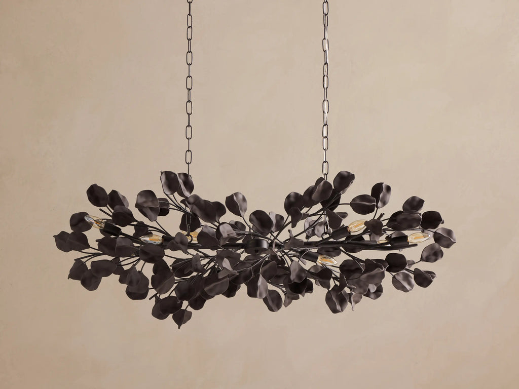Ceramic Leaf Linear Chandelier with 8 Lights in bronze / ebony finish, product view 7