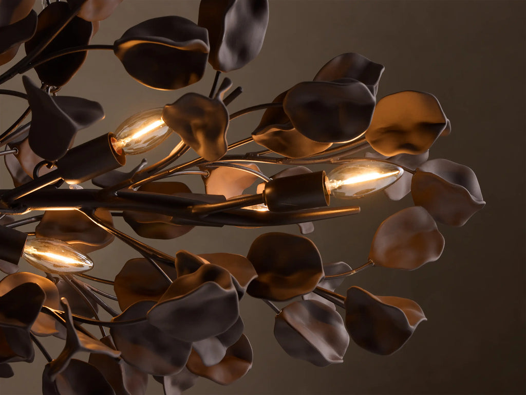 Ceramic Leaf Linear Chandelier with 8 Lights in bronze / ebony finish, product view 8