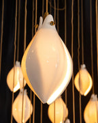 Ceramic Magnolia Staircase Chandelier ceiling canopy and hanging wire detail