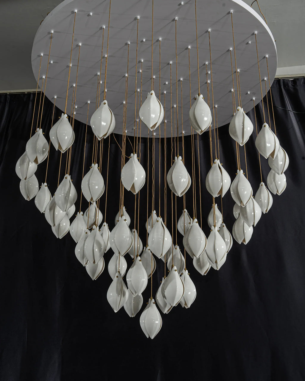 Ceramic Magnolia Staircase Chandelier close-up of magnolia flower pendant shade