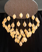 Ceramic Magnolia Staircase Chandelier foyer view with hanging ceramic flower lights
