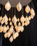 Ceramic Magnolia Staircase Chandelier hanging cluster with multiple ceramic flower pendants