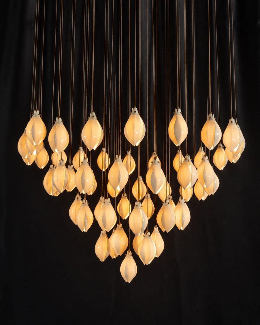 Ceramic Magnolia Staircase Chandelier main view for high ceiling staircase lighting