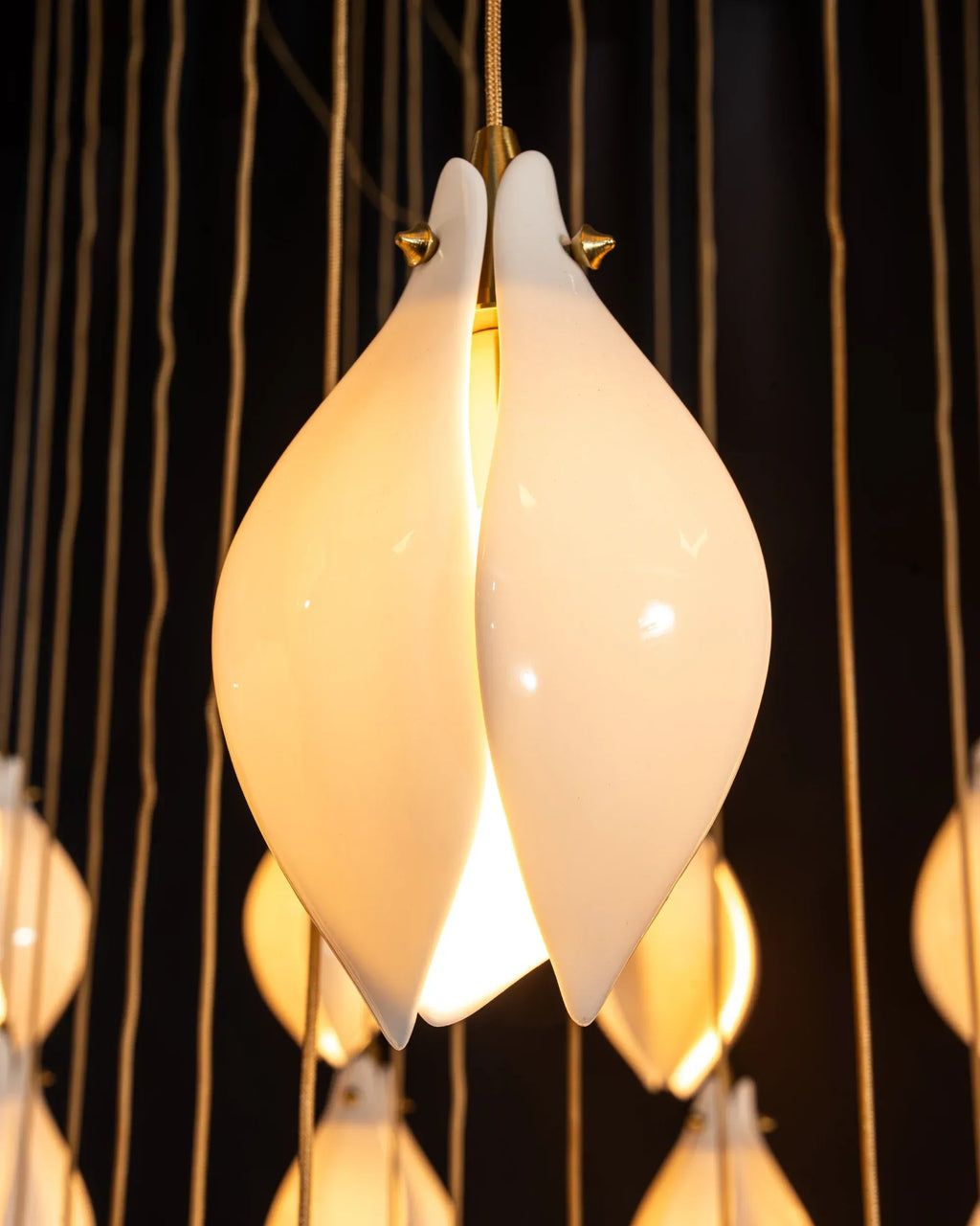 Ceramic Magnolia Staircase Chandelier size reference for 6 9 18 and 36 light configurations
