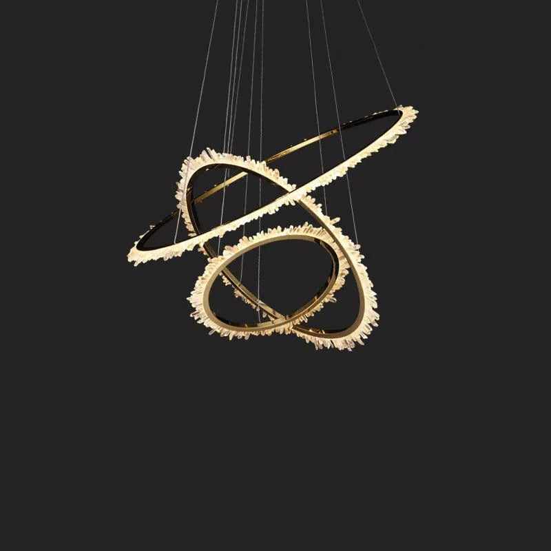 Cervine Quartz Stone Modern Rock Crystal Ring Round Chandelier Cluster by Bling Lighting Studio
