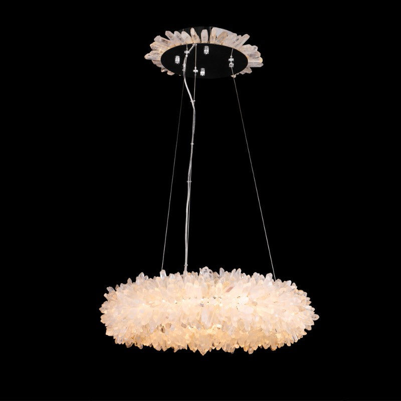 Cervine Quartz Stone Round Clear Geode Quartz Crystal Ring Chandelier by Bling Lighting Studio