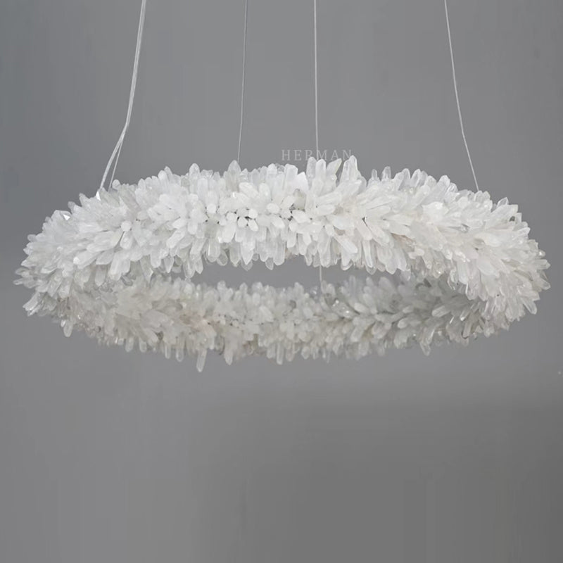 Cervine Quartz Stone Round Clear Geode Quartz Crystal Ring Chandelier by Bling Lighting Studio