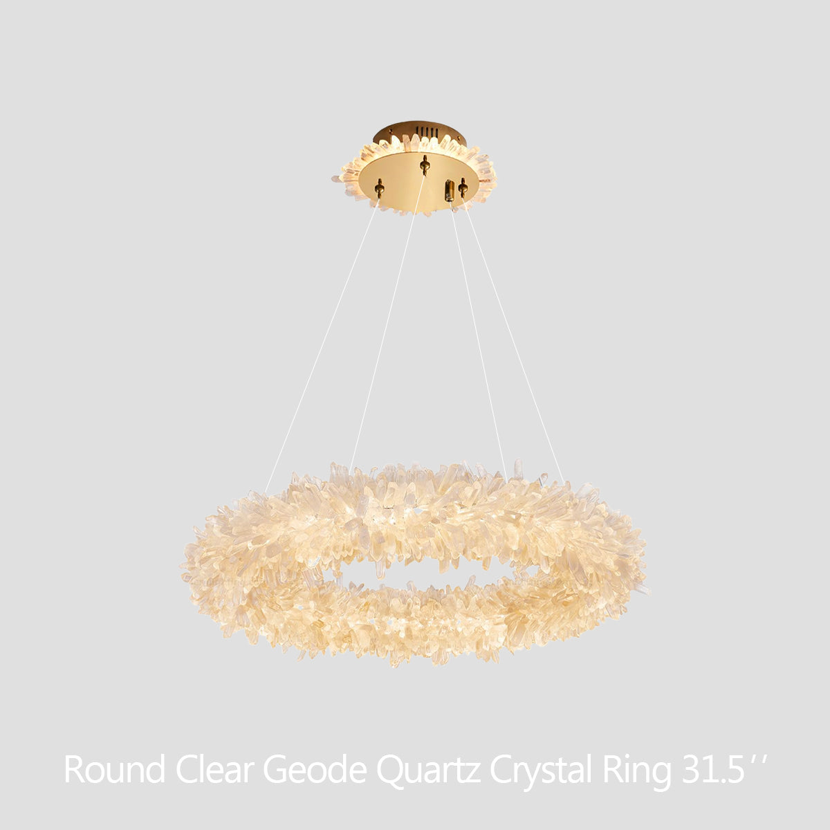 Cervine Quartz Stone Round Clear Geode Quartz Crystal Ring Chandelier by Bling Lighting Studio