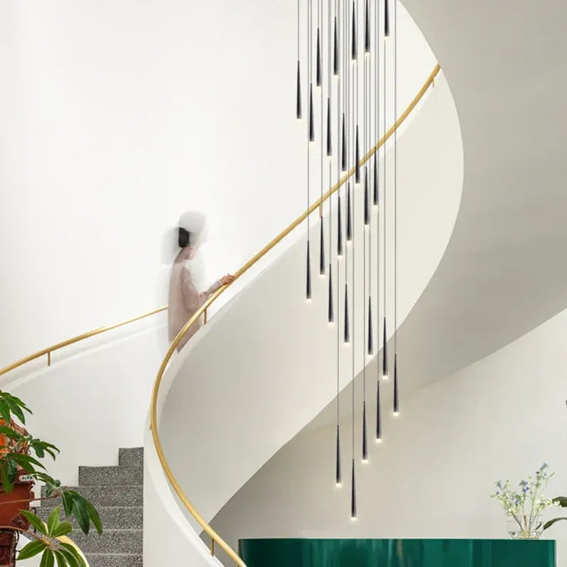 Contemporary Black LED Pendant Light for Stairwell ceiling canopy detail