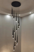 Contemporary Black LED Pendant Light for Stairwell close-up pendant detail
