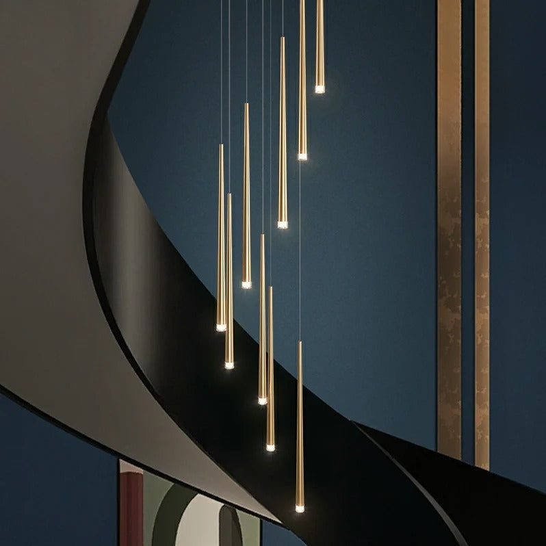 Contemporary Black LED Pendant Light for Stairwell gold and black finish view