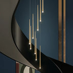 Contemporary Black LED Pendant Light for Stairwell gold and black finish view