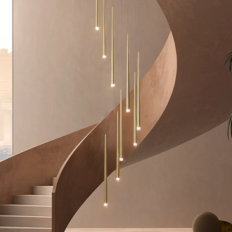 Contemporary Black LED Pendant Light for Stairwell gold finish entryway view