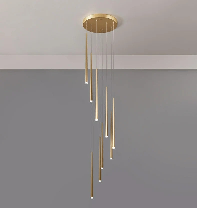 Contemporary Black LED Pendant Light for Stairwell gold finish pendant detail